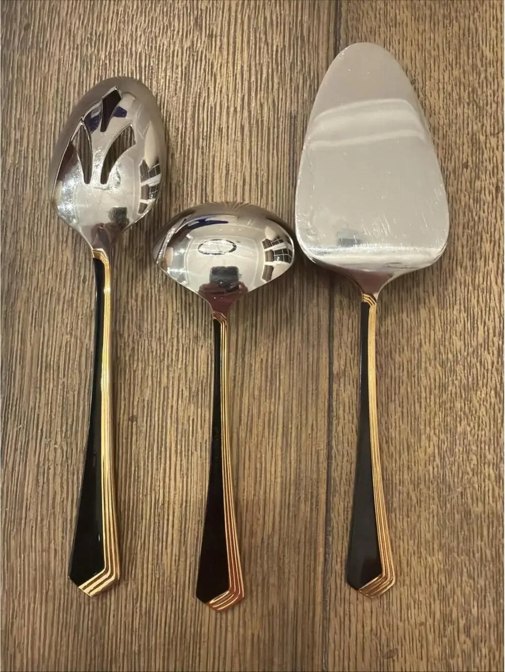 Yamazaki Patrick Ramona Black Gold Accent Serving Pieces – Set of 3 – Stainless